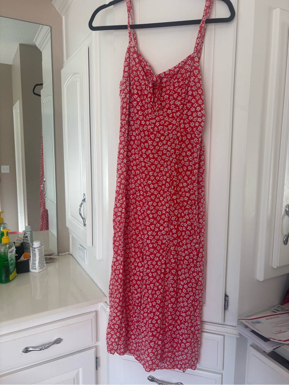 Old Navy Red Floral Tie Fromt Jumpsuit with White Daisy Print